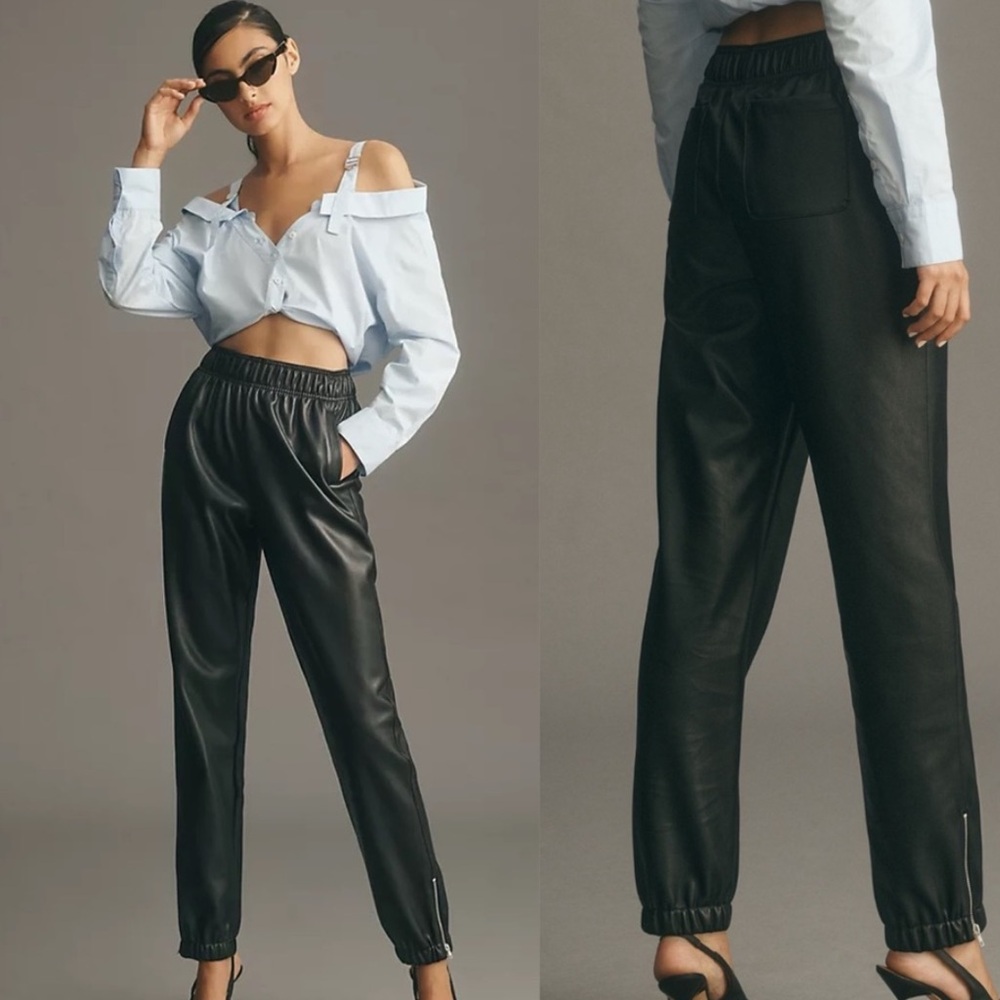 Avec Les Filles Faux Leather Jogger Pants Black Size M